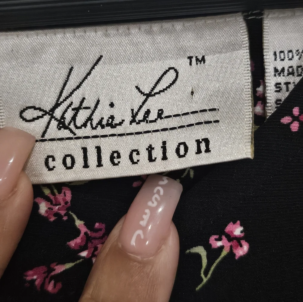 Kathy Lee Collection Black Floral Midi Dress Womens co Sleeveless Vintage Sz 8 - Picture 9 of 11